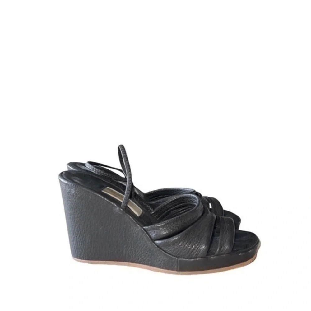 Fausto‎ Santini Black Leather Wedge Strappy Sandals